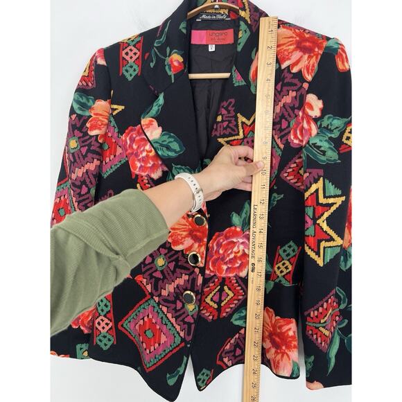 Vintage Emanuel Ungaro Solo Donna Paris Wool Floral Blazer Jacket Size 8 Italy - Picture 5 of 11